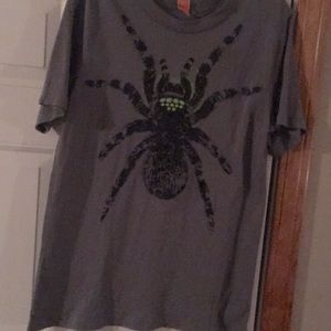 Gray tee with large spider.